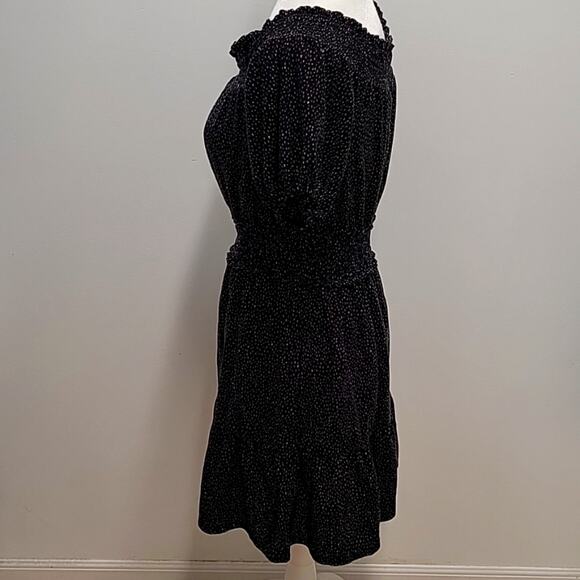 Express Off or on the Shoulder Dress Black w/White Spots Puff Short Sleeves Sz S - Picture 7 of 13